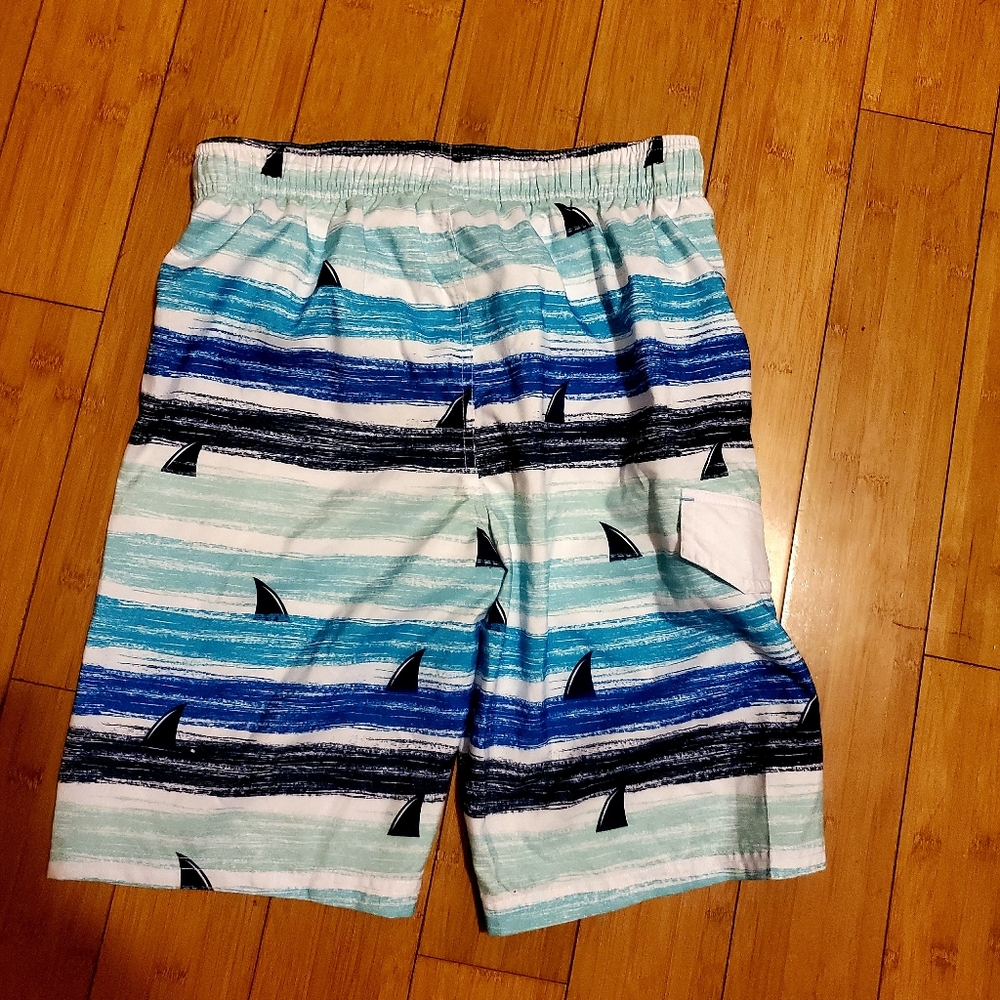 Cat & Jack 👦 Boys Swim Trunks, Shark Print Fabric, Size L 12-14